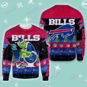 Buffalo Bills Ugly Red Black The Grinch In Toilet NFL Ugly Christmas Sweater