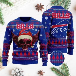 Buffalo Bills Wing Skull Santa Hat Ugly Christmas Sweater – Buffalo Bills Christmas Sweater