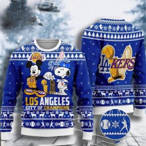 Cheap Mickey And Snoopy Los Angeles Dodgers Disney Ugly Sweater
