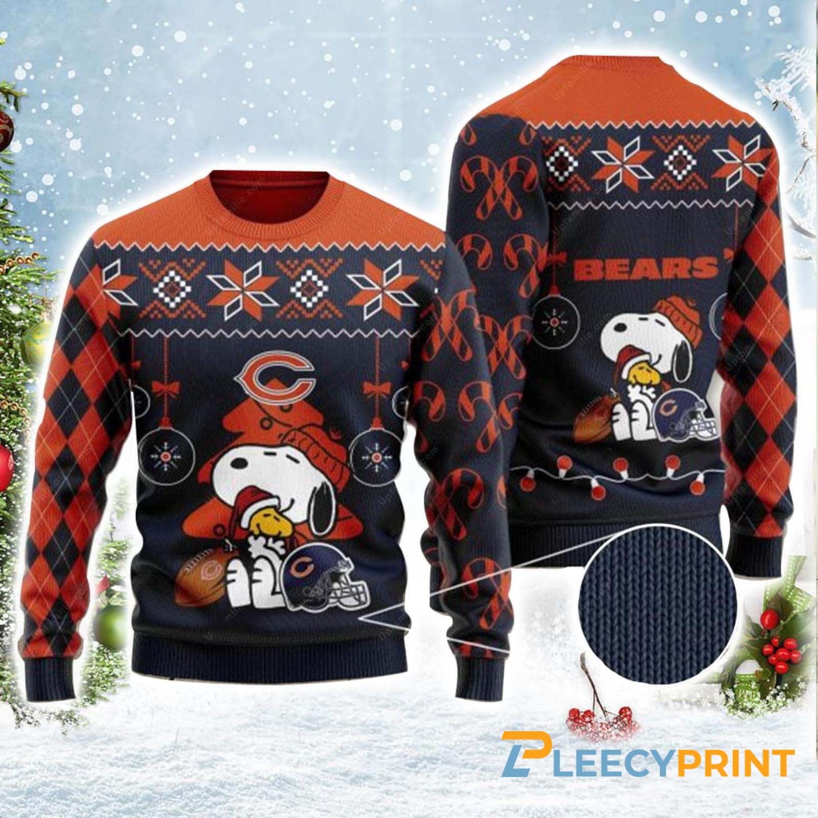 Chicago Bears Charlie Brown Snoopy Hug Woodstock Ugly Christmas Sweater - Chicago Bears Ugly Sweater