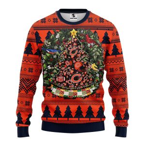 Chicago Bears Football Pine Tree Shape Christmas Ugly Sweater 1
