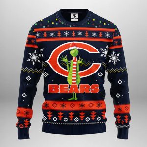 Chicago Bears Funny Grinch Snowfake Christmas Ugly Sweater - Chicago Bears Christmas Sweater
