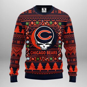 Chicago Bears Grateful Dead NFL Ugly Christmas Fleece Sweater Chicago Bears Ugly Christmas Sweater 1