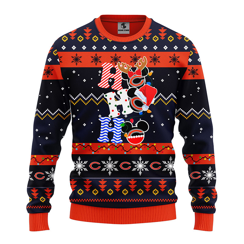 Chicago Bears HoHoHo NFL Mickey Christmas Ugly Sweater - Chicago Bears Christmas Sweater