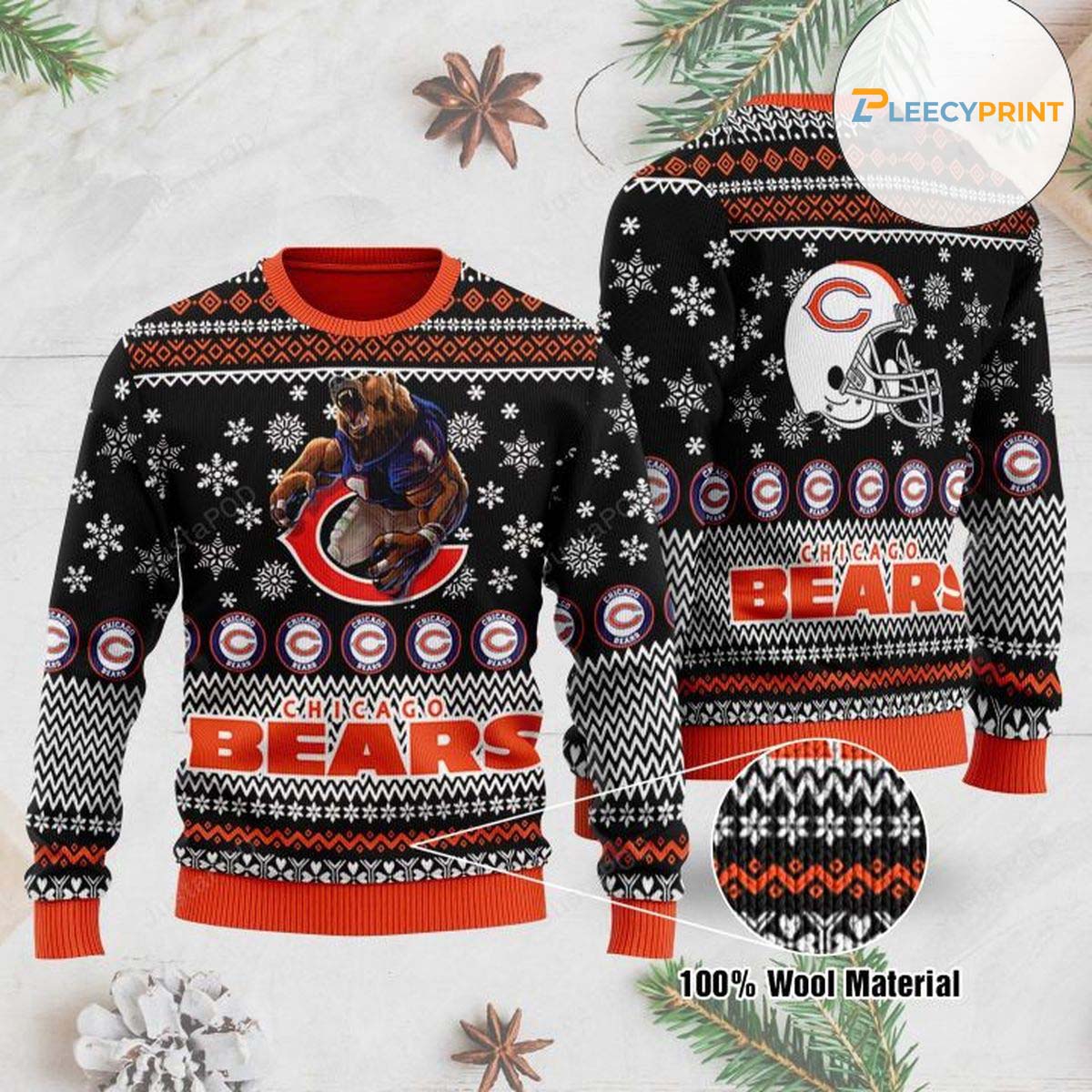 Chicago Bears Mascot Football Helmet Ugly Christmas Sweater - Chicago Bears Christmas Sweater