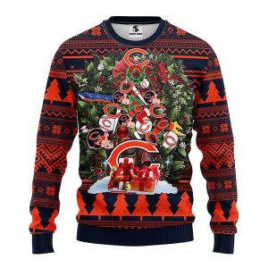 Chicago Bears NFL Wreath Pine Tree Shape Ugly Christmas Fleece Sweater – Chicago Bears Ugly Sweater