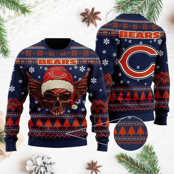 Chicago Bears Skull Wing Christmas Santa Hat Ugly Sweater – Chicago Bears Ugly Christmas Sweater