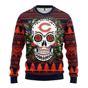 Chicago Bears Sugar Skull Flower NFL Ugly Christmas Ugly Sweater Chicago Bears Ugly Sweater 1