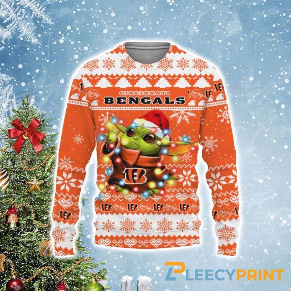Cincinnati Bengals Baby Yoda Star Wars Christmas Light Ugly Sweater – Bengals Christmas Sweater