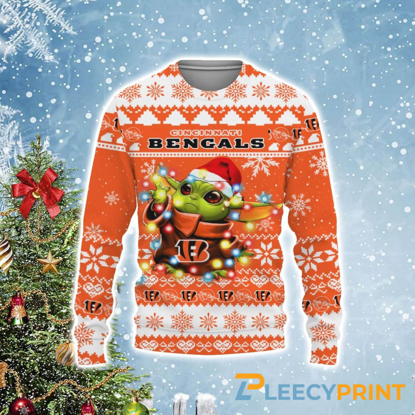 Cincinnati Bengals Baby Yoda Star Wars Christmas Light Ugly Sweater - Bengals Christmas Sweater
