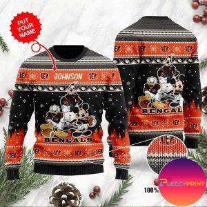 Cincinnati Bengals Christmas Disney Mickey Mouse Donald Duck And Goofy Ugly Christmas Sweater