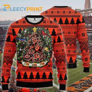 Cincinnati Bengals Christmas Football Pine Tree Shape Ugly Sweater Bengals Christmas Sweater 1