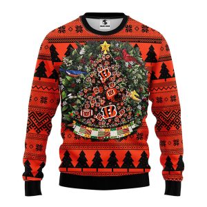 Cincinnati Bengals Christmas Football Pine Tree Shape Ugly Sweater Bengals Christmas Sweater 2