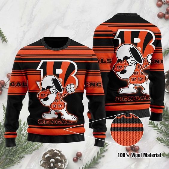 Cincinnati Bengals Dabbing Snoopy NFL Christmas Ugly Sweater - Bengals Christmas Sweater
