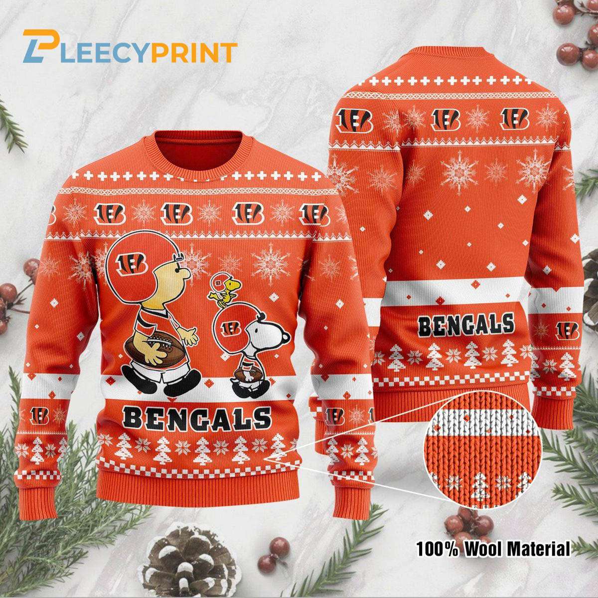 Cincinnati Bengals Funny Charlie Brown Peanuts Snoopy Ugly Christmas Sweater - Bengals Ugly Christmas Sweater