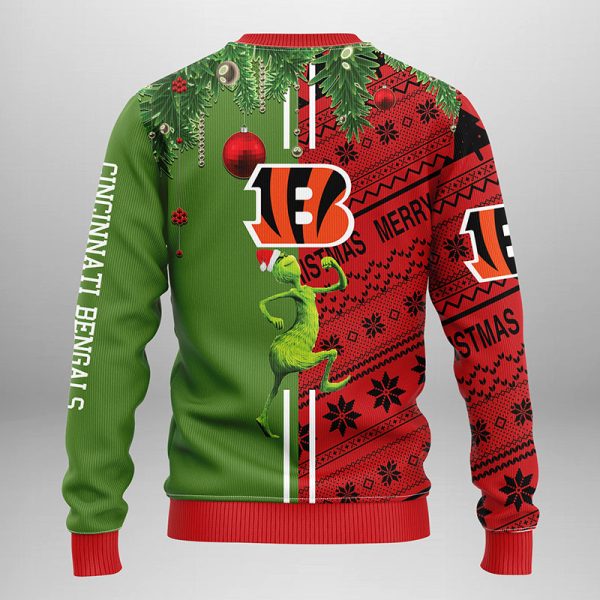 Cincinnati Bengals Funny Grinch And His Dog Max Christmas Ugly Sweater – Bengals Christmas Sweater