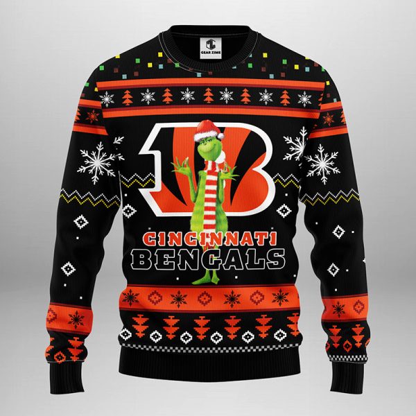 Cincinnati Bengals Funny Grinch Black Ugly Christmas Sweater – Bengals Christmas Sweater