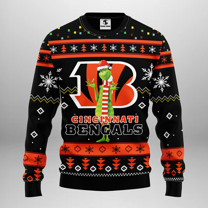Cincinnati Bengals Funny Grinch Black Ugly Christmas Sweater - Bengals Christmas Sweater