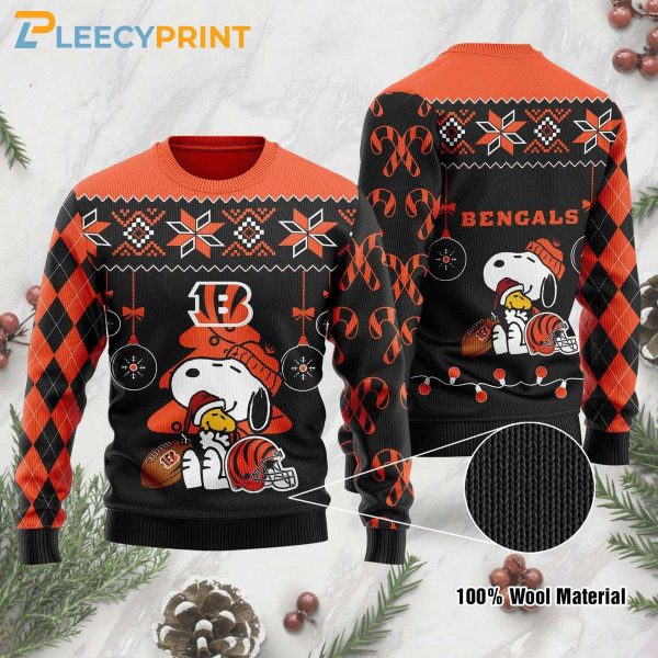 Cincinnati Bengals Funny Peanuts Snoopy Woodstock Ugly Christmas Sweater – Bengals Christmas Sweater