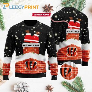 Cincinnati Bengals Funny Santa Claus In The Chimney Custom Ugly Christmas Sweater Bengals Christmas Sweater 1