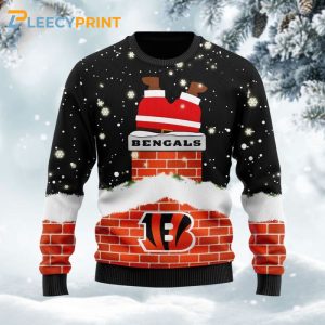 Cincinnati Bengals Funny Santa Claus In The Chimney Custom Ugly Christmas Sweater Bengals Christmas Sweater 2