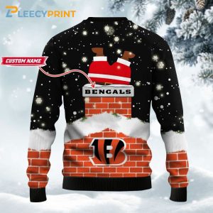 Cincinnati Bengals Funny Santa Claus In The Chimney Custom Ugly Christmas Sweater Bengals Christmas Sweater 3