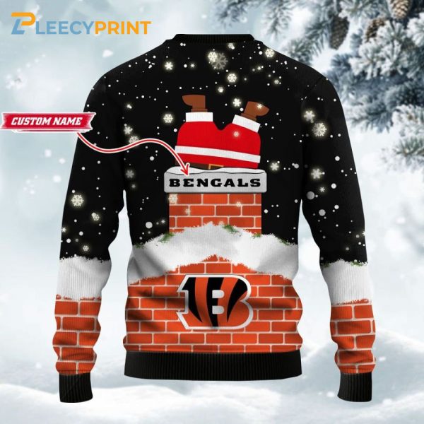 Cincinnati Bengals Funny Santa Claus In The Chimney Custom Ugly Christmas Sweater – Bengals Christmas Sweater