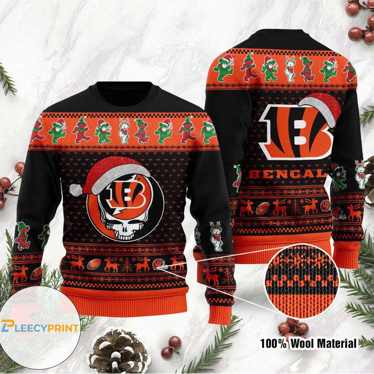 Cincinnati Bengals Grateful Dead SKull And Bears Ugly Sweater NFL Football Christmas Shirt