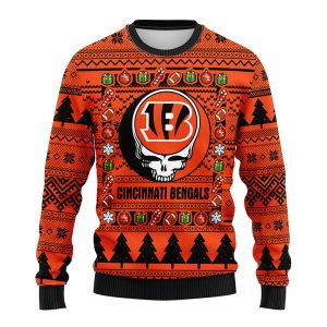 Cincinnati Bengals Grateful Dead Ugly Christmas Sweater Bengals Ugly Sweater 1