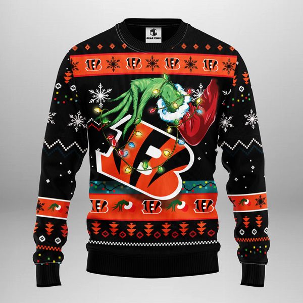 Cincinnati Bengals Grinch Christmas Light NFL Ugly Sweater – Bengals Christmas Sweater