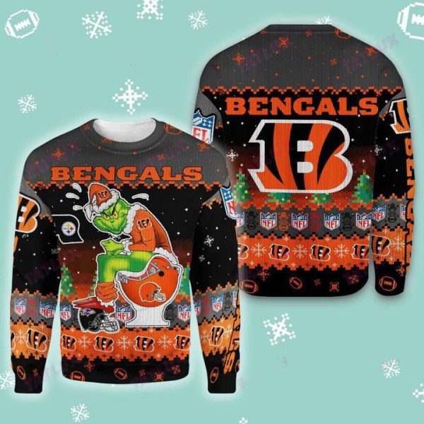 Cincinnati Bengals Grinch Toilet Ugly Christmas Sweater Shirt – Bengals Christmas Sweater