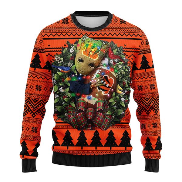 Cincinnati Bengals Groot Hug American Football Christmas Ugly Sweater – Bengals Ugly Christmas Sweater