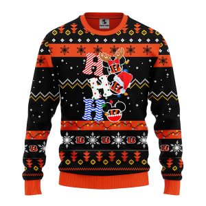 Cincinnati Bengals HoHoHo Mickey Disney Christmas Ugly Sweater Bengals Christmas Sweater 2