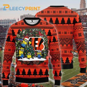 Cincinnati Bengals Minion Christmas Wreath Ugly Sweater Bengals Christmas Sweater 1