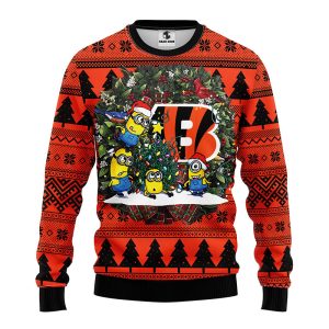 Cincinnati Bengals Minion Christmas Wreath Ugly Sweater Bengals Christmas Sweater 2