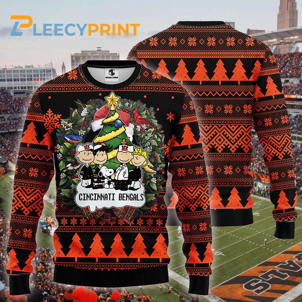 Cincinnati Bengals Snoopy Dog Charlie Brown Christmas Ugly Sweater - Bengals Christmas Sweater