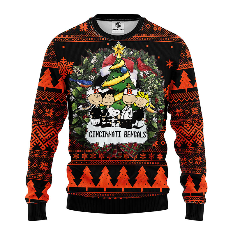 Cincinnati Bengals Snoopy Dog Charlie Brown Christmas Ugly Sweater - Bengals Christmas Sweater