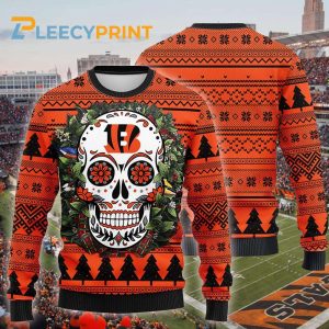 Cincinnati Bengals Sugar Skull NFL Ugly Christmas Sweater Bengals Ugly Sweater 1