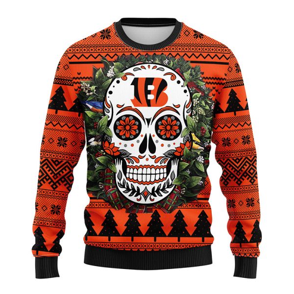 Cincinnati Bengals Sugar Skull NFL Ugly Christmas Sweater – Bengals Ugly Sweater