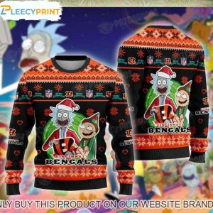Cincinnati Footballs Rick Morty NFL Ugly Christmas Sweater – Bengals Gifts – Bengals Ugly Sweater