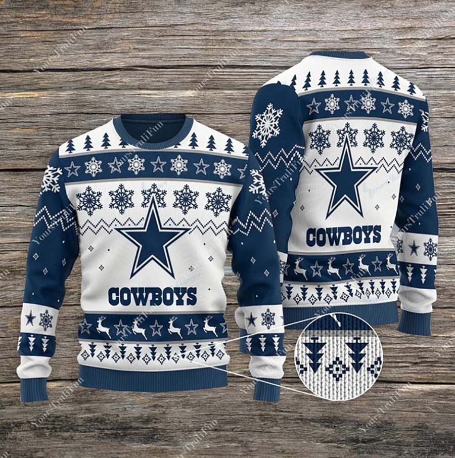 Cowboys Football Team White Ugly Christmas Sweater - Dallas Cowboys Ugly  Sweater