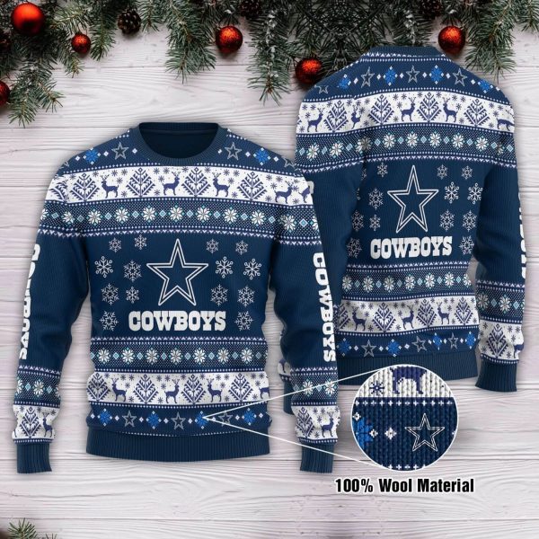 Cowboys NFL Snowflake Christmas Pattern Ugly Christmas Sweater – Dallas Cowboys Christmas Sweater