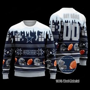 Custom Name Dallas Cowboys Spilled Paint Ugly Sweater – Gift For Cowboys Fan
