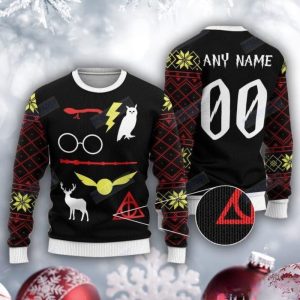 Custom Name Owl Deathly Hallows Harry Potter Ugly Christmas Sweater