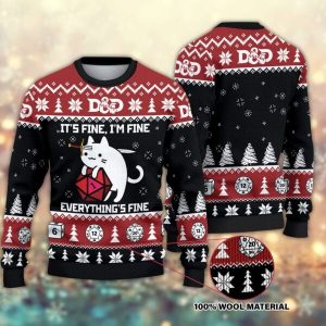DD Dragon Funny It’s Fine Everything Cat Ugly Sweater