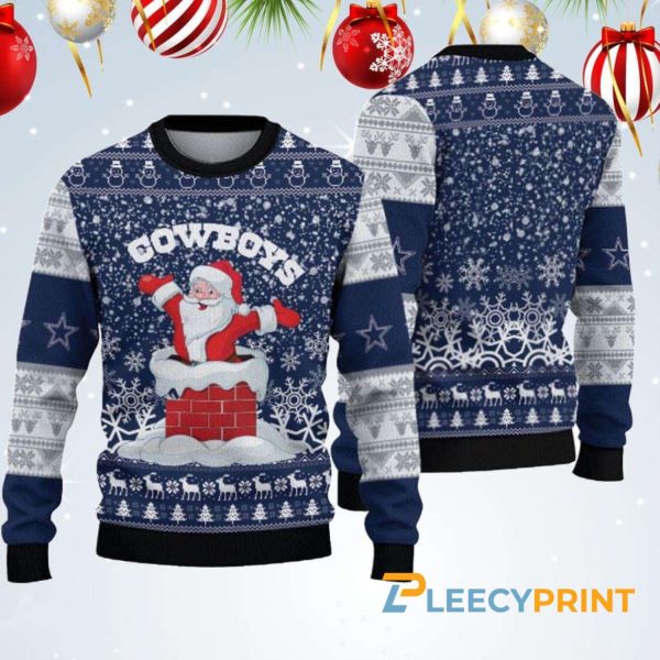 Dallas Cowboys Christmas Santa Claus Chimney Ugly Christmas Sweater – Dallas Cowboys Ugly Christmas Sweater