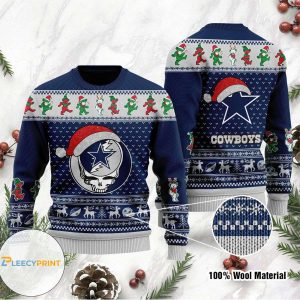 Dallas Cowboys Grateful Dead Bear Pattern Ugly Christmas Sweater – Dallas Cowboys Ugly Christmas Sweater