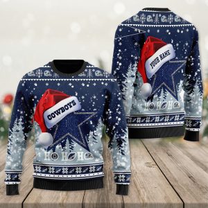 Dallas Cowboys Santa Hat Ho Ho Ho Personalized Ugly Christmas Sweater – Cowboys Ugly Sweater