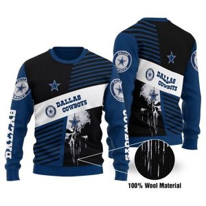 Dallas Cowboys Skull Punisher Stripe Pattern Ugly Sweater – Dallas Cowboys Christmas Sweater