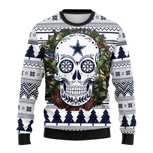 Dallas Cowboys Sugar Skull Flower NFL Ugly Christmas Ugly Sweater – Dallas Cowboys Ugly Christmas Sweater